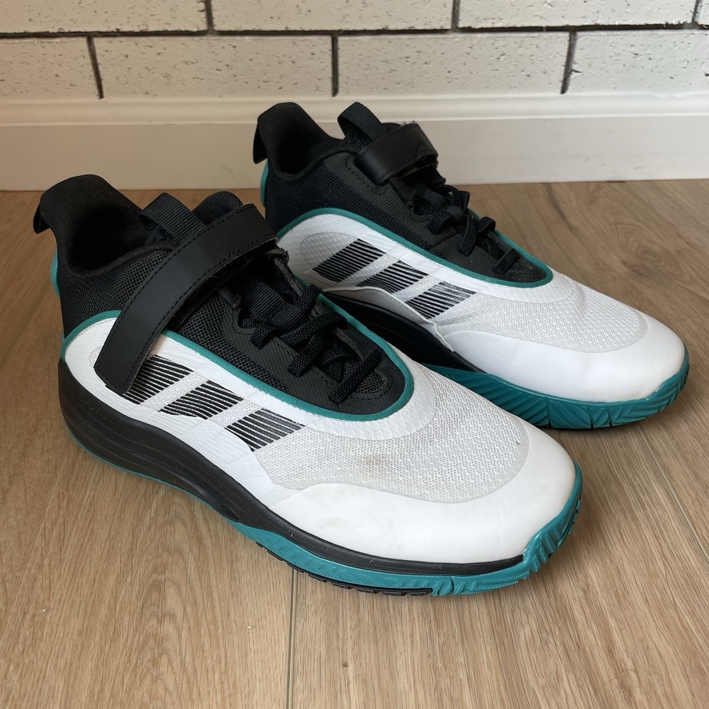 Adidas Mid Top Cross Trainer White Black Teal Strap Unisex Kids Size 6 AJ07540